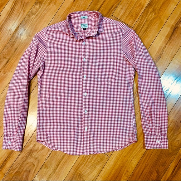 J Crew mens Slim checkered plaid red white button down up shirt top lumberjack - Picture 8 of 8
